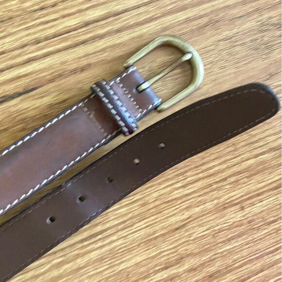 TORINO - Brown Leather Brass Buckle Belt - size 36 - Picture 3 of 11